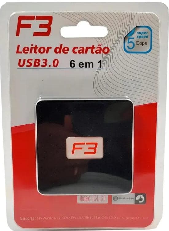 Leitora de Cartão de Memória F3 USB 3.0 6 em 1